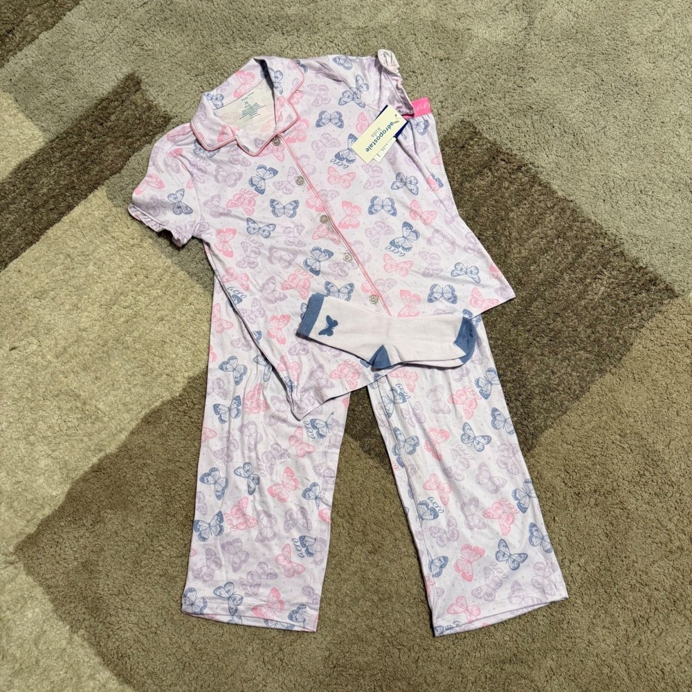 Aeropostale Kids Pajama Set Size M 8/10 Butterfly Print 3pc Shirt Pants Socks